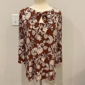 Chico's Brown and Cream Floral Blouse Sz Large